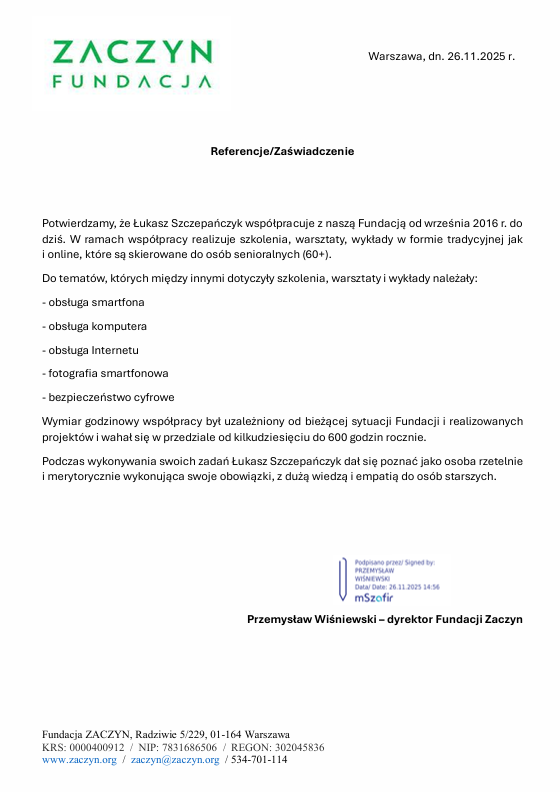 Certyfikat lub rekomendacja: rekomendacja5